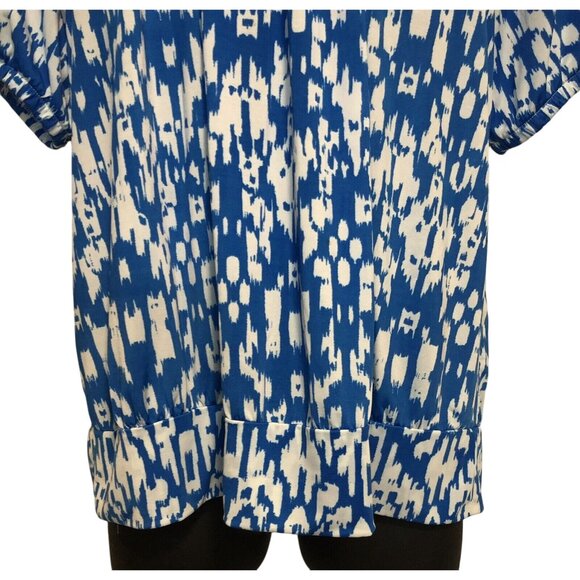 Cathy Daniels Blue/White  Geometric Print Short Sleeve Shirt Women’s Size Large - Picture 3 of 6